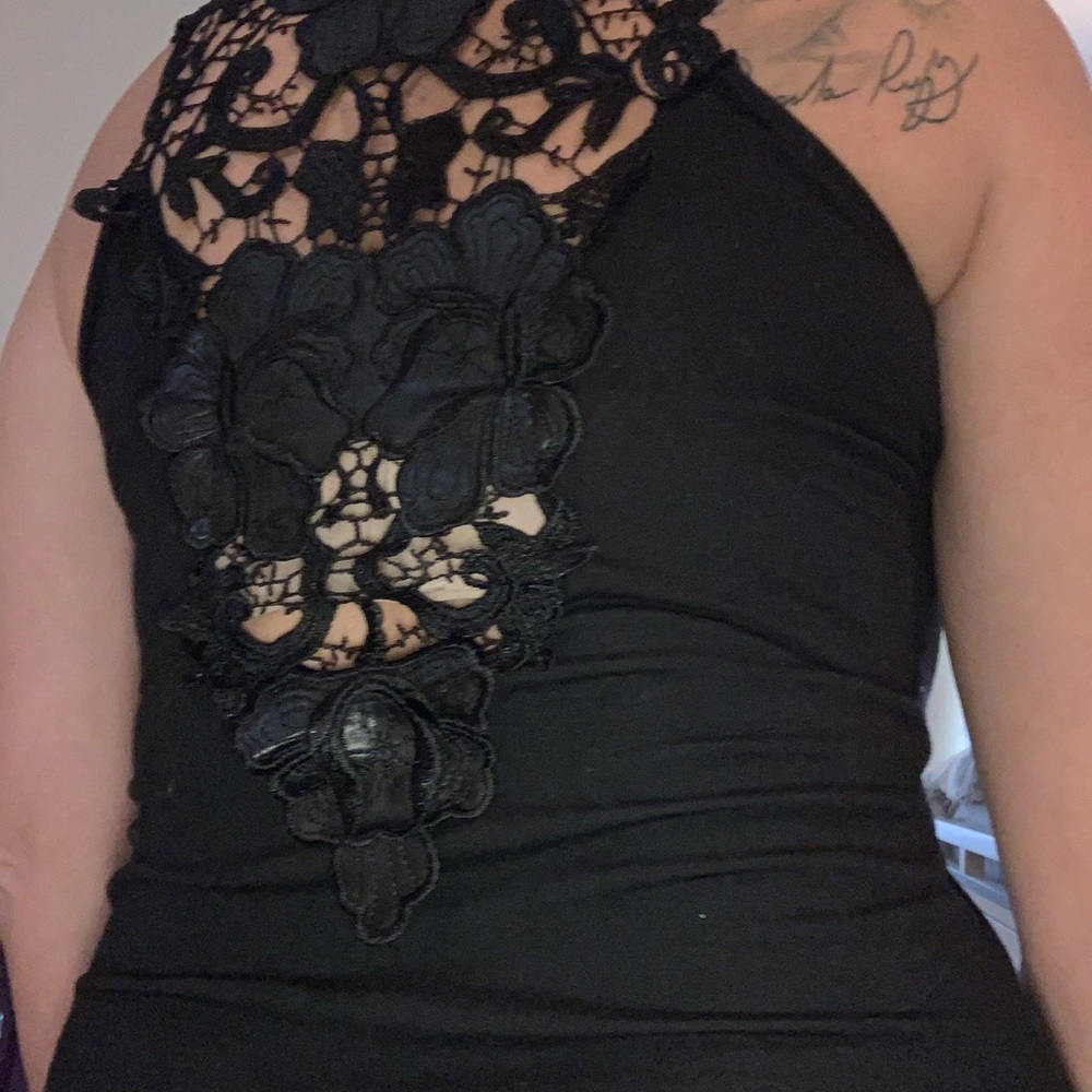 Black tank with lace-like design on back